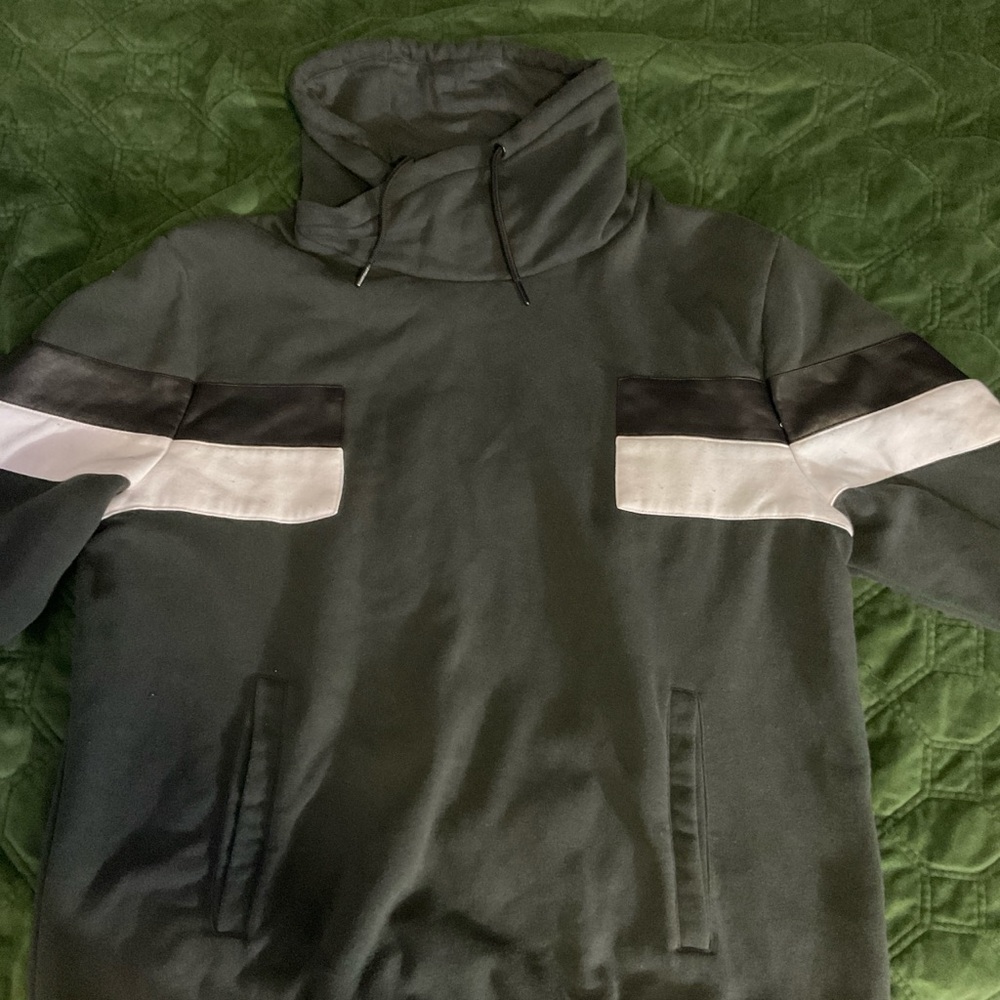Green Hoodie with Black and White Stripes